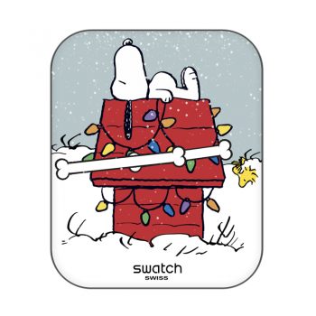 snoopy史努比躺在红色屋顶下雪表盘.clock