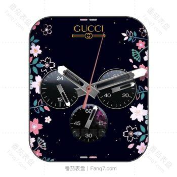 GUCCI古驰典雅的花三盘酷黑表盘.clock