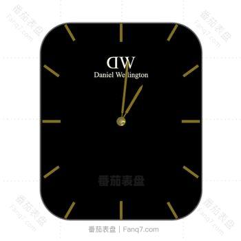 DW丹尼尔惠灵顿黑色底黄色刻度简约表盘.clock
