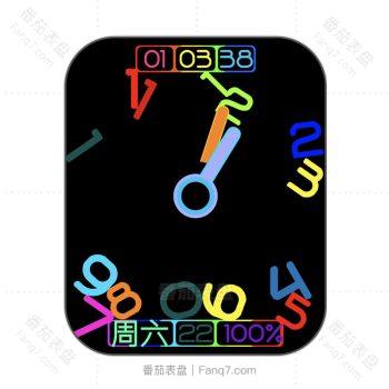 Minimal multicolor黑色底多彩缤纷不规律数字刻度表盘.clock