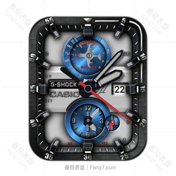 卡西欧黑色内饰蓝色双盘机械表盘.clock