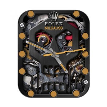 劳力士ROLEX黑色骷髅橙色刻度机械表盘.clock