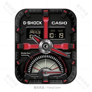 casio卡西欧黑色底红色线条机械表盘.clock