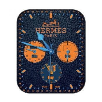 Hermes爱马仕蓝橙牛皮革经典轻奢表盘.clock