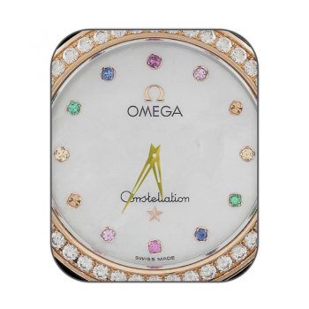 OMEGA 欧米茄白色底镶钻玫瑰边七彩宝石高级表盘.clock