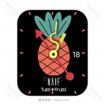 pineapple黑底卡通菠萝插画表盘.clock
