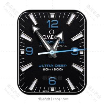 OMEGA 欧米茄黑底蓝色刻度表盘.clock