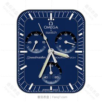 OMEGA 欧米茄蓝色淡绿色三盘刻度表盘.clock