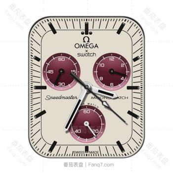 欧米茄OMEGA米黄色红色三盘表盘.clock