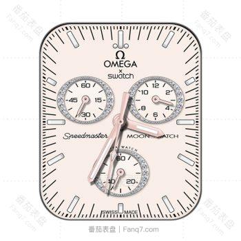 欧米茄OMEGA淡粉色底深棕色镶钻三盘表盘.clock