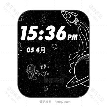 Space黑色底太空人卡通可爱绘画表盘.clock
