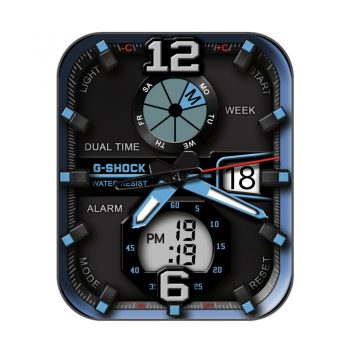 卡西欧G-SHOCK DUAL TIME酷蓝黑电子仪表表盘.clock