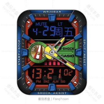G-SHOCK CASIO 卡西欧蓝红视觉冲击表盘.clock
