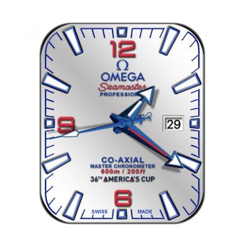 欧米茄OMEGA银白色底红蓝刻度表盘.clock