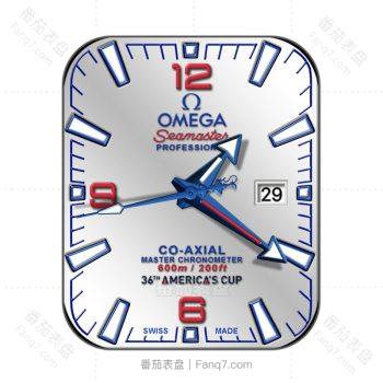 欧米茄OMEGA银白色底红蓝刻度表盘.clock