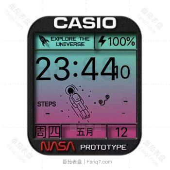 卡西欧CASIO Prototype 新版卡通粉色渐变绿太空人表盘.clock