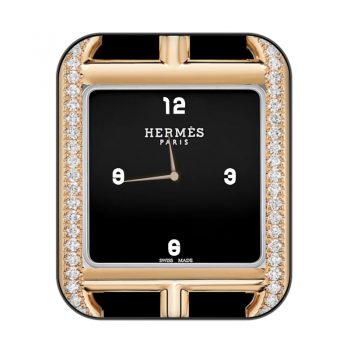 hermes爱马仕黑色底玫瑰金镶钻表盘.clock