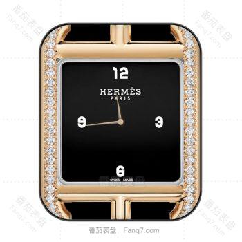 hermes爱马仕黑色底玫瑰金镶钻表盘.clock