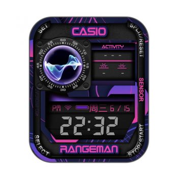卡西欧CASIO_RANGEMAN-ELECTRIC经典猫人紫色霓彩表盘.clock