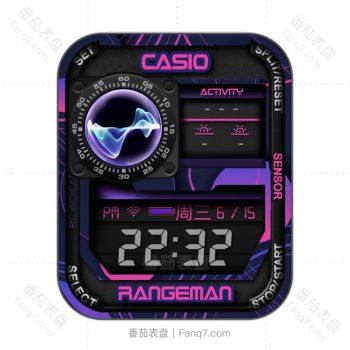 卡西欧CASIO_RANGEMAN-ELECTRIC经典猫人紫色霓彩表盘.clock