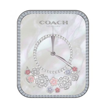 Coach florist 蔻驰小碎钻边银白色玫瑰花浪漫表盘.clock