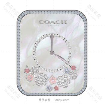 Coach florist 蔻驰小碎钻边银白色玫瑰花浪漫表盘.clock