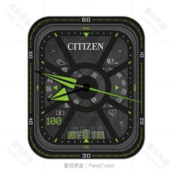 西铁城CITTZEN黑色磨砂绿色刻度表盘.clock