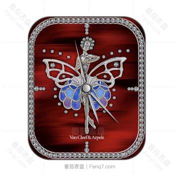 梵克雅宝(Van Cleef & Arpels)美女蝴蝶芭蕾镶钻红色底高级表盘.clock
